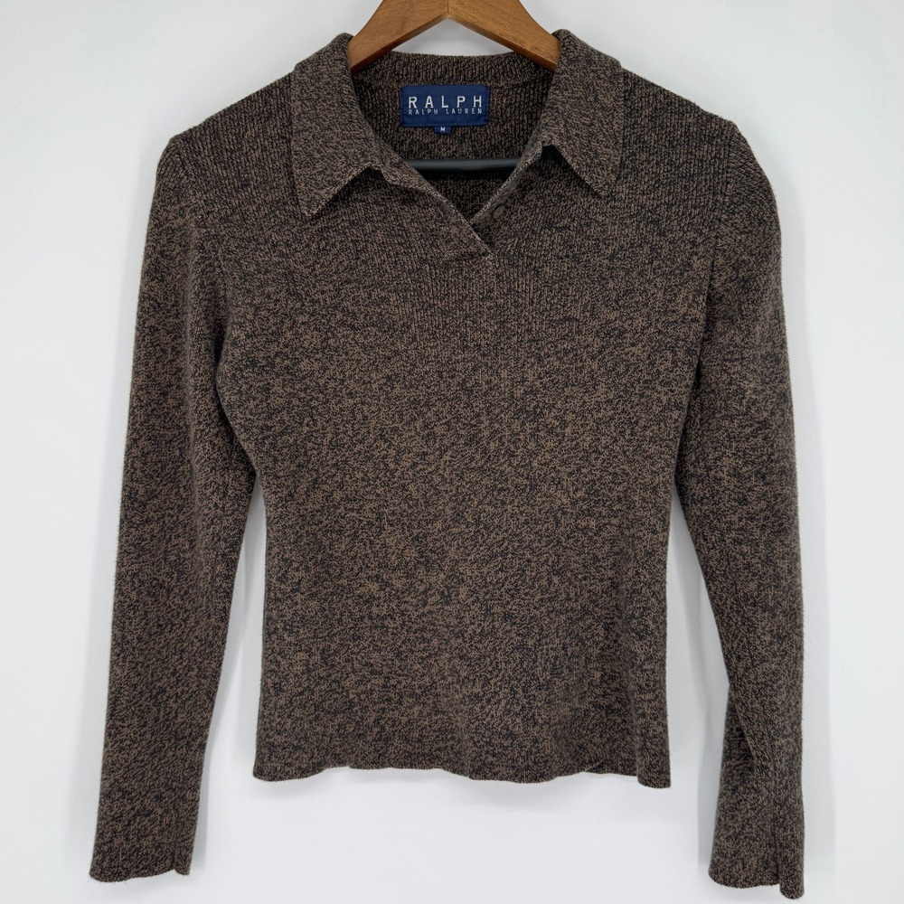 Vintage 90s Ralph Lauren Polo Sweater Sz M Cotton Brown Dark Academia Old Money